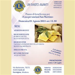 Domenica un pranzo di beneficenza per la Casa per anziani San Martino