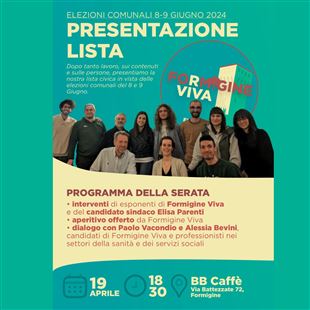 Venerdì la lista civica Formigine Viva si presenta al BB Caffè di Corlo
